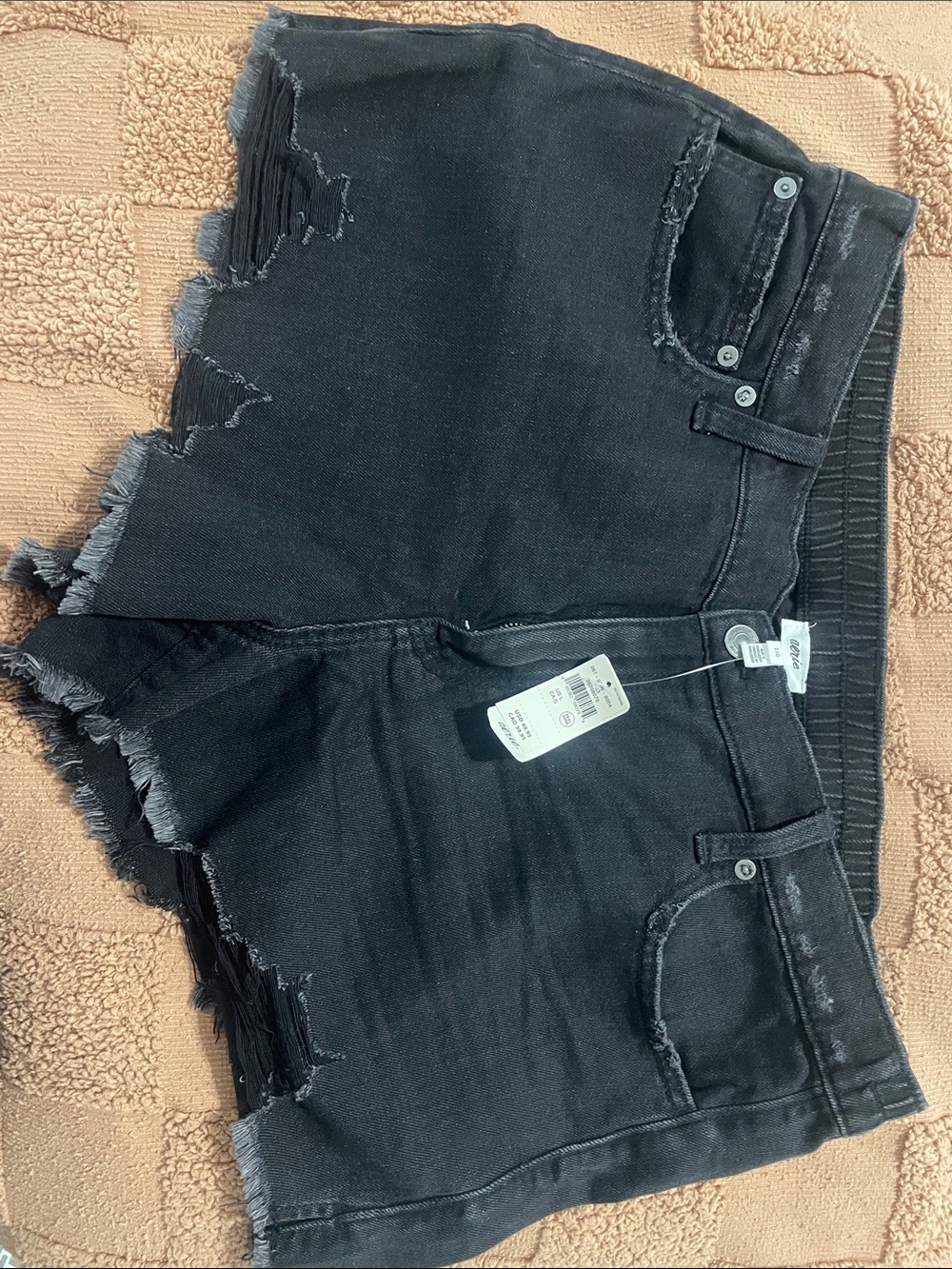 aerie Black Distressed Ankle-Length Denim Shorts